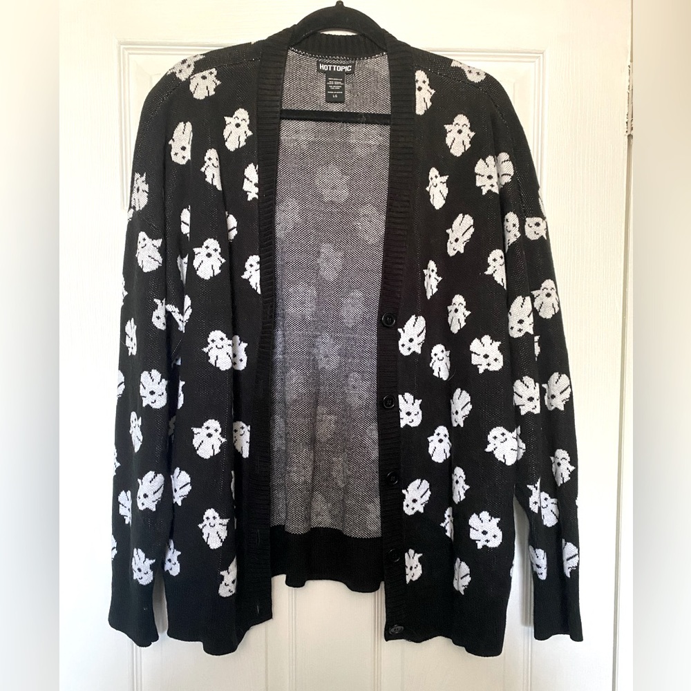 Hot Topic Black and White Ghost Cardigan